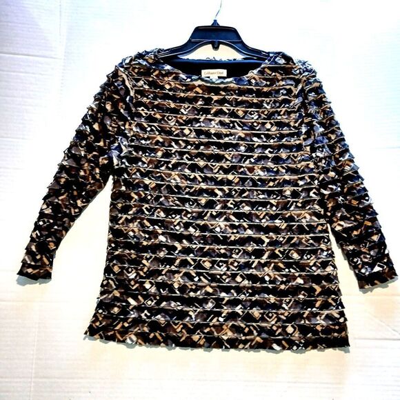 Tops - Coldwater Creek Size Med Ruffle Long Sleeve Blouse Black & brown.